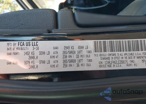 2018 Jeep Grand Cherokee Altitude 4X4 z USA, uszkodzony, nr VIN 1C4RJFAG2JC358171